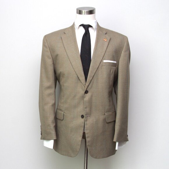 Haggar Men Jacket Blazer Sport Coat 44R‎ Tan Herringbone Wool Blend E02110 - Picture 1 of 12